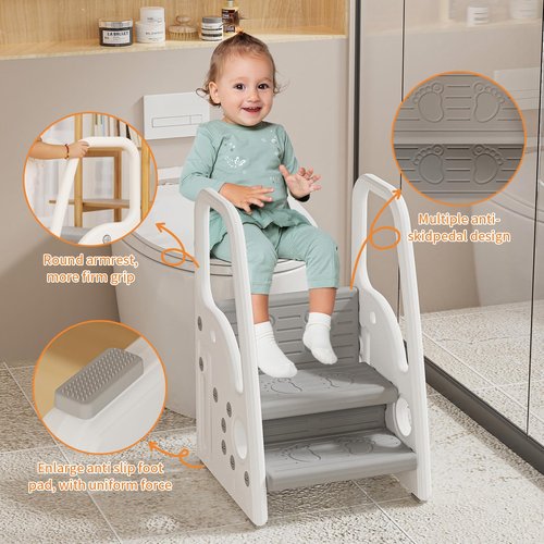 Toddler Step Stool for Kids，Toddler Step Ladder for Step Stool for Bathroom, Kitchen and Toilet Potty Training Learning Helper with Handles (Three Floors)