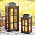DECORKEY Rustic Wooden Metal Lantern Set of 2 - 28''/20'' H Decorative Indoor & Outdoor Candle Holders