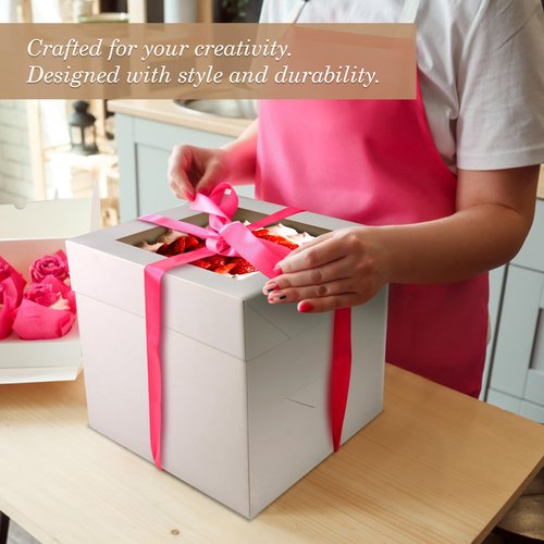 Cakebon Cake Boxes - 10x10x10 Inch 24-Pack Cajas para Pasteles - Cake Box with Window for Birthdays, Weddings and Parties