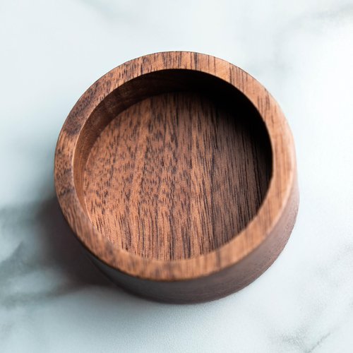 Walnut Wood Ring Tray, Mini Round Hardwood Holder, Micro Jewelry Box Dish