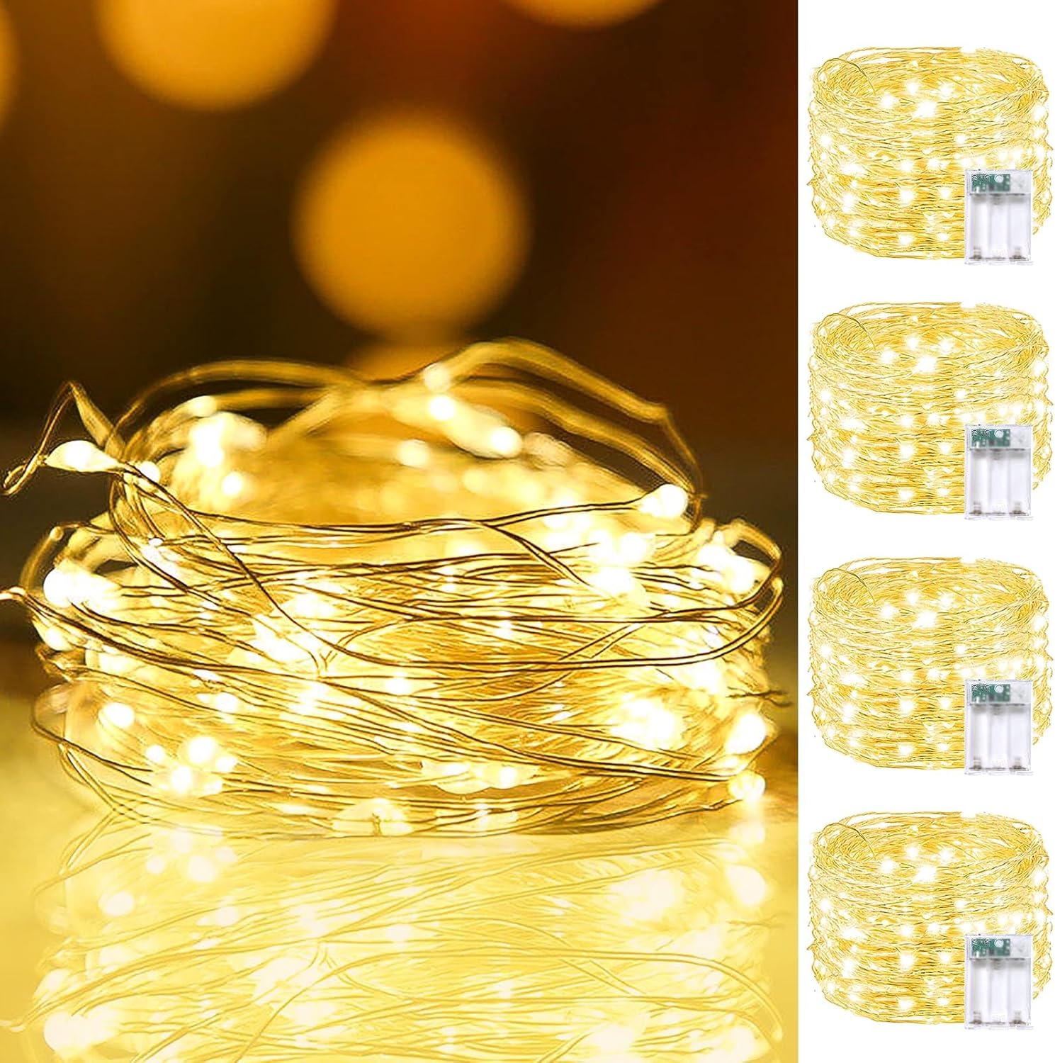 Skiennix 80FT 240LED Fairy Lights - Battery Operated with Remote & Timer | 8 Modes for Indoor/Outdoor Use, Warm White