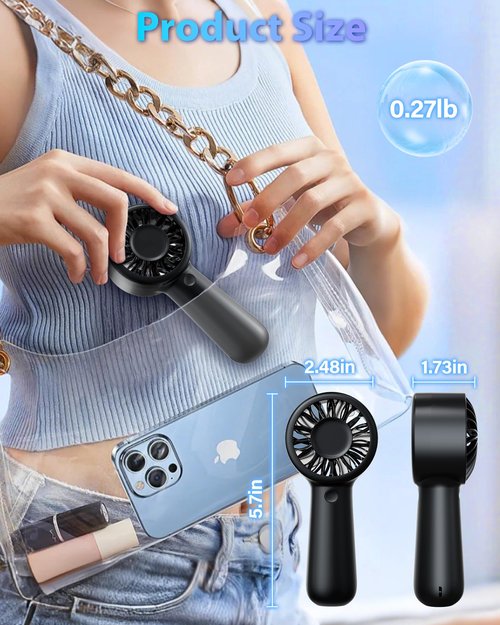 AUIIAH Portable Handheld Fan Personal Small Turbo Hand Fan Powerful, Cooling, Lanyard, USB Rechargeable, 5 Speeds, Makeup, Gifts for Women Men, Kid, Mom, Hot Summer, Travel, Sports, Wedding Use