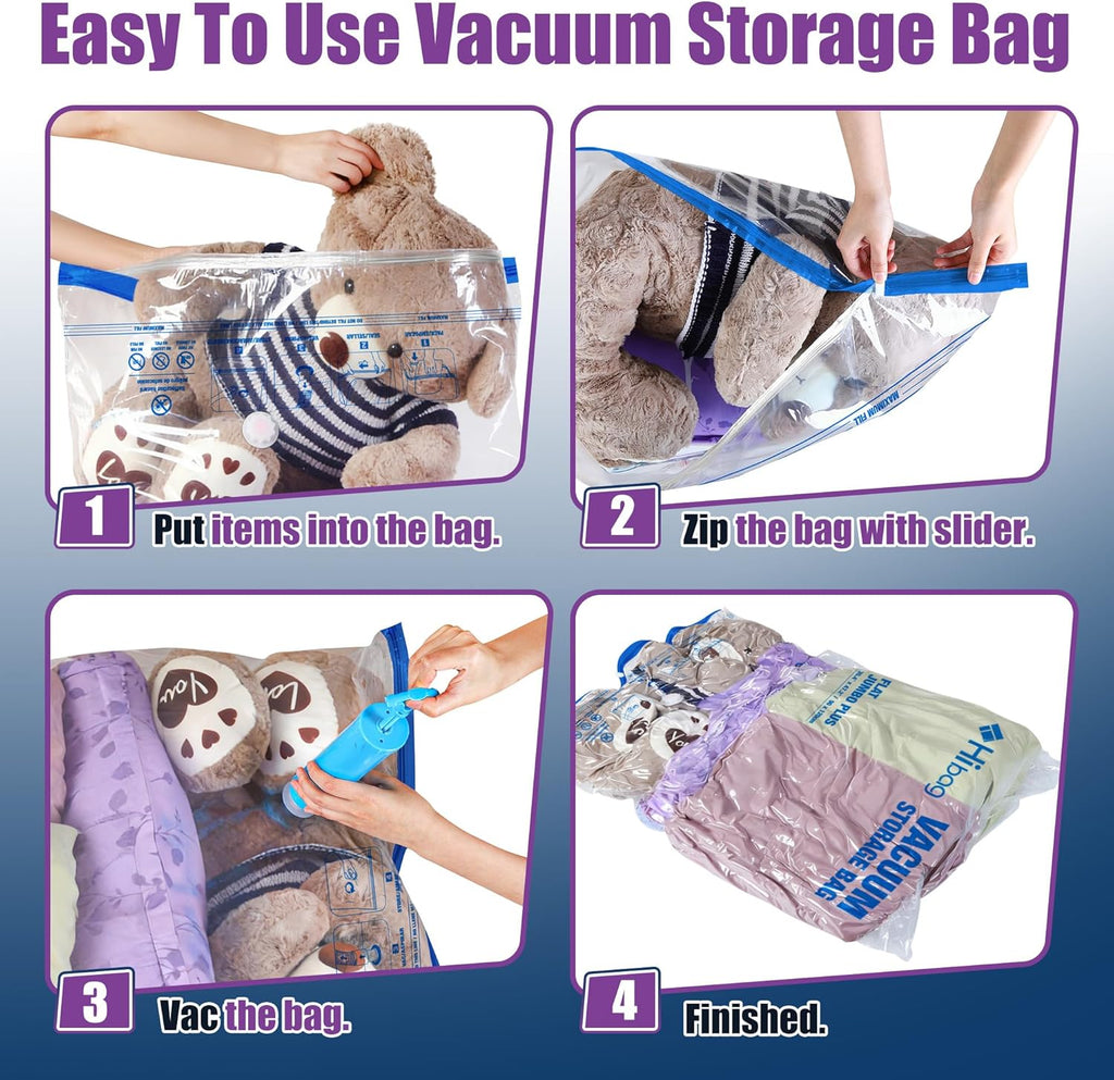 XXL Jumbo Vacuum Storage Bags - 47''X35'' Extra Large for Blankets & Comforters with Hand Pump (8 Pack)