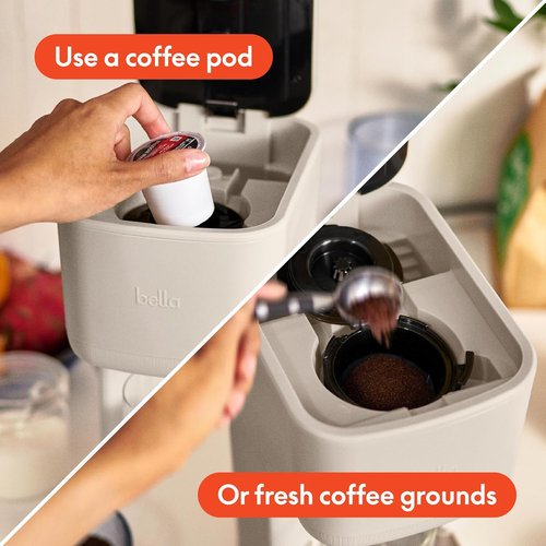BELLA Single Serve Coffee Maker - K Cup & Ground Compatible, Adjustable Drip Tray, 6oz to 14oz Brews