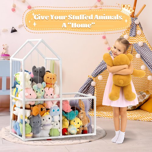 ROMAGIO Stuffed Animal Storage,Large PVC Stuffed Animal Zoo Plushies Storage Plush Toy Organizer Stuffed Plush Holder for Kids Room Bedroom Playroom Nursery(White)
