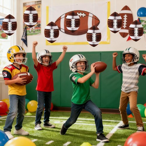4 Pack Football Honeycomb Decorations, Hanging Tissue Paper Centerpieces, 3D Brown Sports Ball Ornaments for Football Party, Game Day, Tailgate, Birthday, Baby Shower, and Classroom Decor