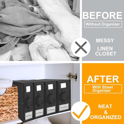 EXLIFBAG Sheet Organizers - Foldable Storage for Linen Closet | XL Black Bedding Container (Queen & King Size)