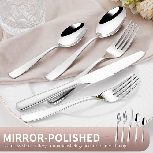40-Piece 18/10 Stainless Steel Flatware Set for 8, Heavy Duty Silverware Set, Modern Weighted Silverware, Dishwasher Safe Knives Forks and Spoons Set