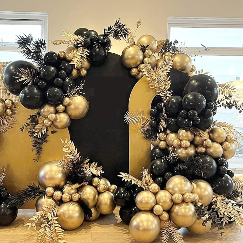 YMSZ Black and Gold Balloons - 67pcs 12 Inch Metallic Balloons for Birthday & Party Decorations