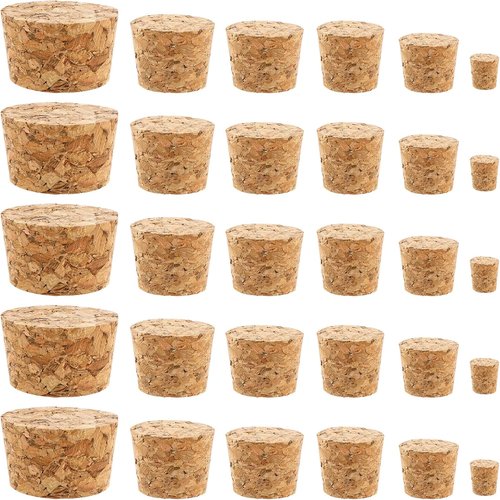30Pcs Cork Stoppers, 6 Sizes Corks for Bottles, Wooden Tapered Corks Cork Bottle Stopper for DIY Projects, Airtight Sealing, Wine Bottles