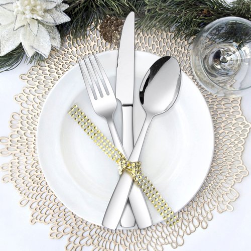 LIANYU 18/10 Stainless Steel Flatware Set for 12, 60-Piece Modern Silverware Cutlery Set, Fancy Square Eating Utensils Forks Spoons Tableware for Home Wedding Entertaining, Dishwasher Safe