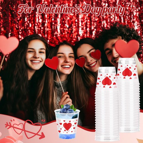 Taikula 60 Pcs 1.5oz Disposable Heart Shot Glasses for Valentine's Day - Romantic Red Pink Plastic Shot Cups Bulk, Couples Celebration & Love Party Decorations (60, Red, Pink Heart)