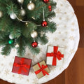 Christmas Tree Skirt 48 Inches Faux Fur Christmas Tree Skirt White with Gold Sequin Snowflakes Large Xmas Tree Skirt Christmas Tree Base Cover Party Decorations Ornaments