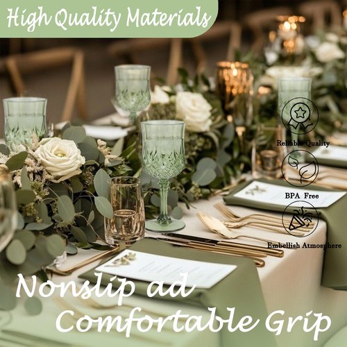 LEYIQU Plastic Wine Glasses, Plastic Goblets Vintage Style Cordial Drinking Glasses for Wedding Reception, Grand Event Party Supplies, Valentine's Day (24, New Green)