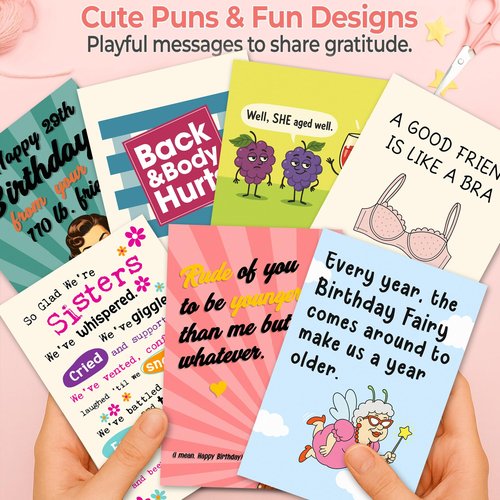 FALIMITLESS Funny Birthday cards for Women (12 Pack) – Hilarious Greeting Card Set with Envelopes & Stickers – Sarcastic, Relatable Humor for Best Friends, Sisters, Coworkers