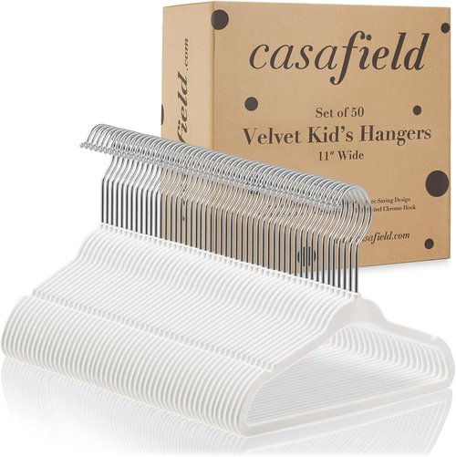 Casafield Velvet Baby Hangers - 50 Pack for Infant & Toddler Clothes - Elegant Ivory Color
