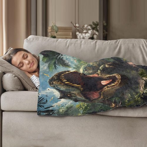Plistiz Dinosaur Pattern Throw Blanket 50"x60", Adventure Lover Blankets for Living Room Decor, Soft Flannel Polyester Dinosaur Gifts for Boys Kids