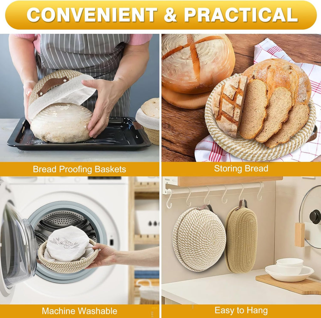 Nikkar Banneton Bread Proofing Basket Set - Round & Oval Cotton Rope Bowls, 9-11 Inches, Perfect for Sourdough Baking
