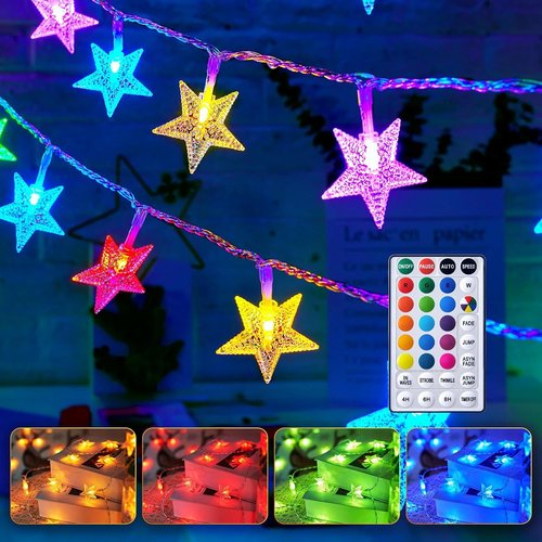 Minetom Star String Lights - 50 LED Color Changing Fairy Lights with Remote & Timer | 17 ft for Bedroom, Patio, Christmas