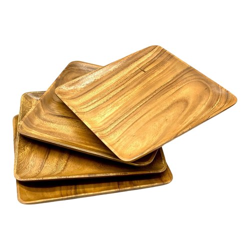 WRIGHTMART Wooden Plates Set of 4 – 12” Square Acacia Wood Dinner Plates & Wooden Charger Plates, Large Wood Chargers for Charcuterie, Steak, Entertaining & Holiday Table Settings