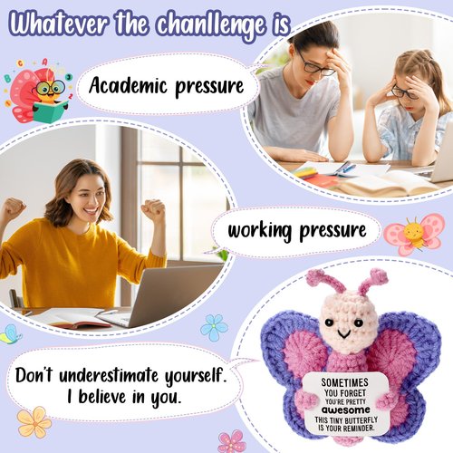 WEYON Emotional Support Butterfly Gift, Tiny Handmade Positive Crochet Animal for Women, Friend, Coworker, Bestie, Motivational Encouragement Present, Best for Birthday & Christmas
