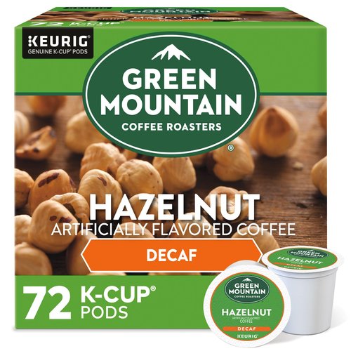 Green Mountain Coffee Roasters Hazelnut Decaf Keurig Single-Serve K-Cup pods, Light Roast Coffee, 72 Count