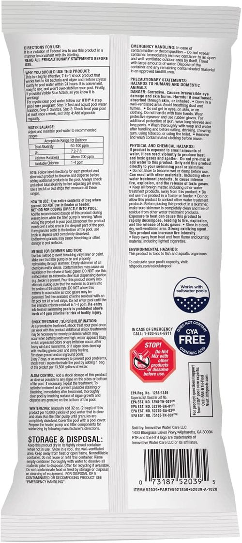 HTH 52039 Swimming Pool Shock - Ultra Cal Hypo Formula for Effective Pool Care (1 Pack)
