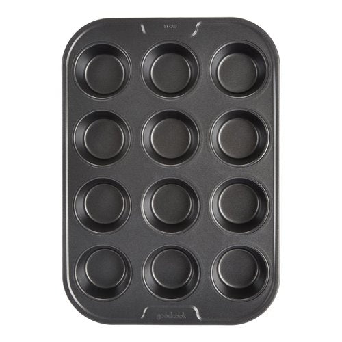 GoodCook PRO Muffin Pan Nonstick Cupcake Pan, Warp & Scratch-Resistant Dishwasher-Safe Carbon Steel Construction for Even Baking With or Without Liners, 12-Cup, Gray