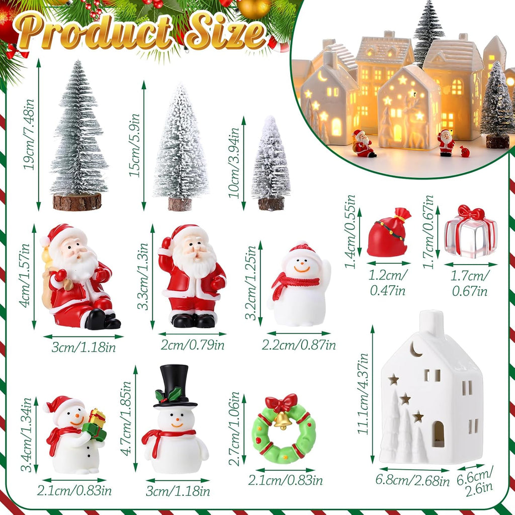 Vinsot 34-Pc LED Ceramic Christmas Village Set - Light-Up Houses, Snowmen & Trees | Festive Tabletop Decor