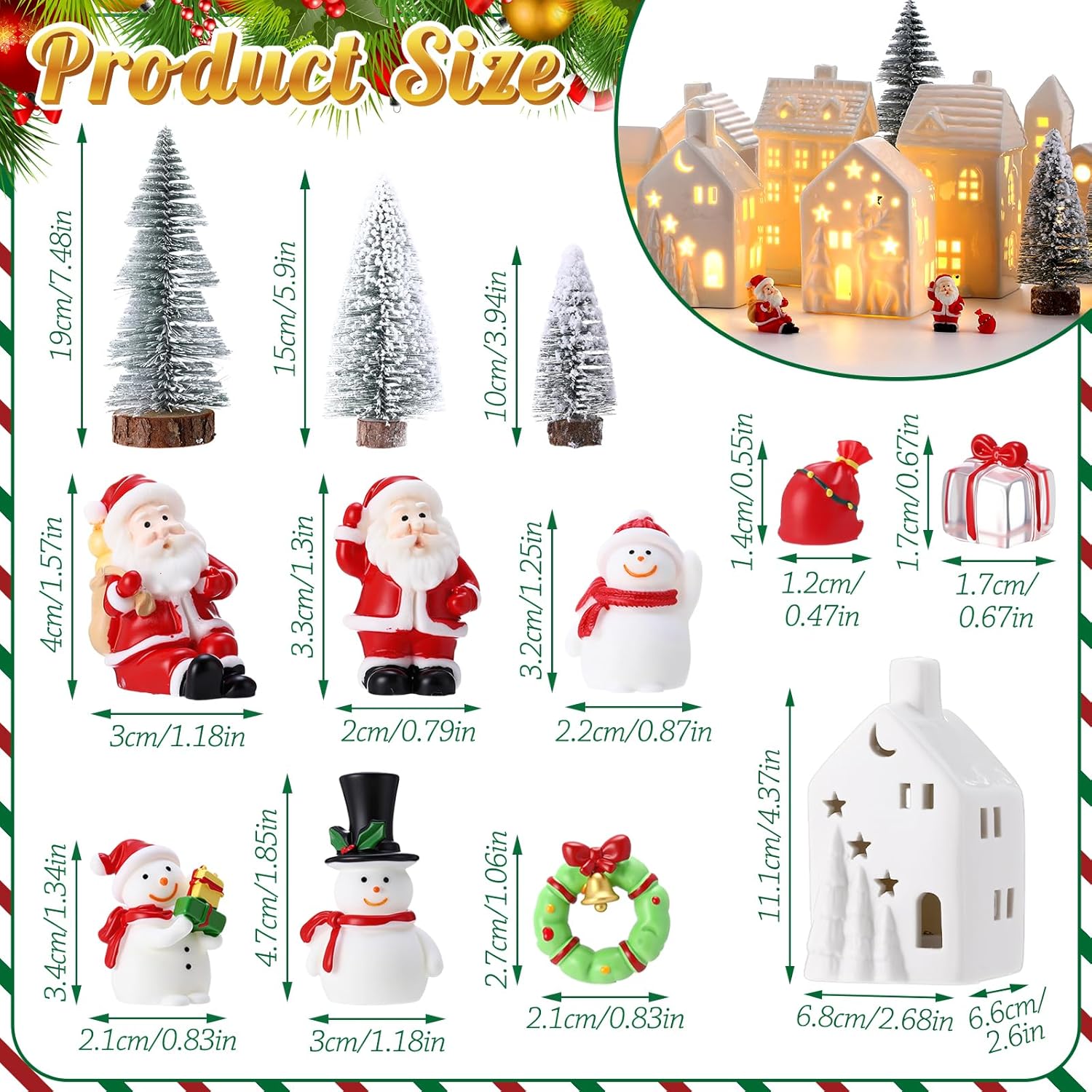 Vinsot 34-Pc LED Ceramic Christmas Village Set - Light-Up Houses, Snowmen & Trees | Festive Tabletop Decor
