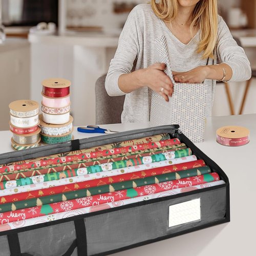 BALEINE Durable Christmas Wrapping Paper Storage Bag - 40" with Flexible Partitions & Pockets