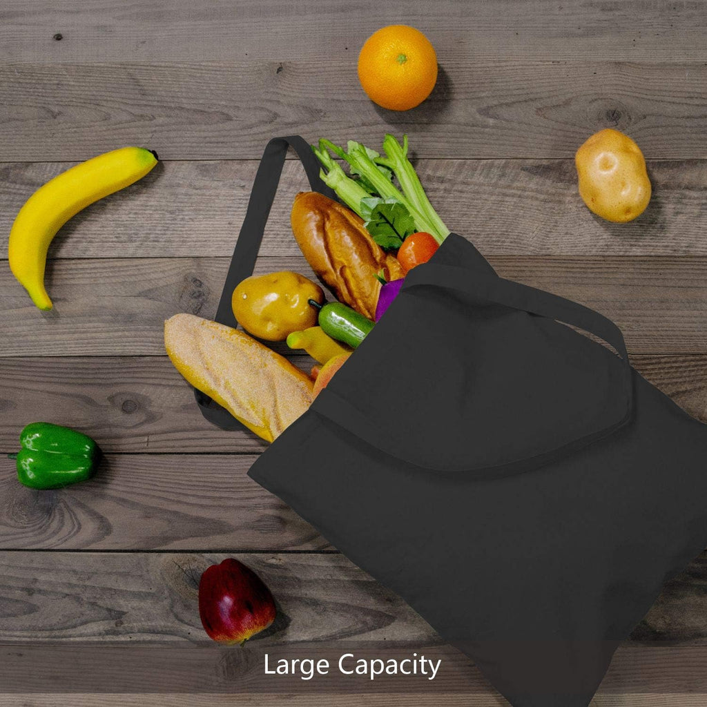 TOPDesign Black Cotton Tote Bags - 5-Pack Lightweight Reusable 16"x15" for Grocery, DIY & Promotions
