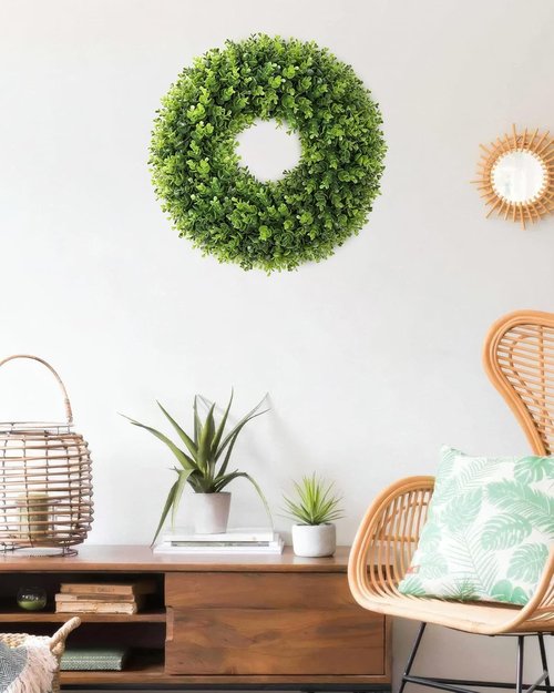 Boxwood Wreath - 20 Inch Artificial Greenery for Front Door | All Seasons Spring & Summer Decor