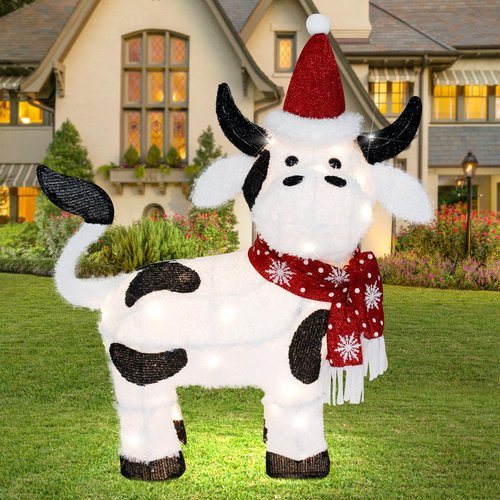 VIKIMORA Christmas Lighted Outdoor Decorations:32" Cow,3D Lighted-up Christmas Cow Indoor Outdoor Display with LED Lights,Pre-lit Holiday Farm/Pasture/Home Yard Lawn Patio Garden Decoration
