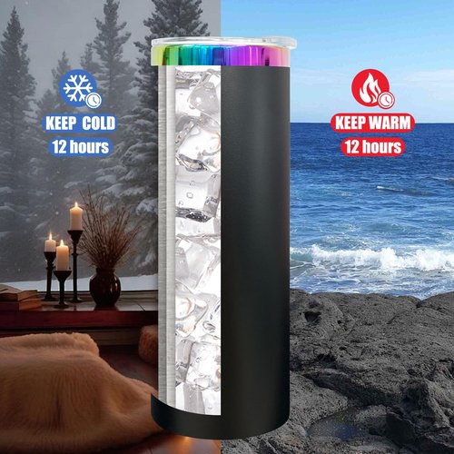 FunTrans 20 oz Skinny Tumblers Stainless Steel Tumbler with Lid and Straw Double Wall Vacuum Insulated Coffee Mug 20oz Powder Coated Cup for Hot and Cold Drinks(Black,8 pack)