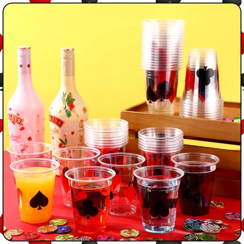 Yaomiao 50 Pcs Casino Theme Cups 12 oz Poker Cups Casino Party Decorations Plastic Las Vegas Disposable Shot Cup Plastic Game Night Decorations for Hot Cold Drink Las Vegas Poker Game Party Supplies