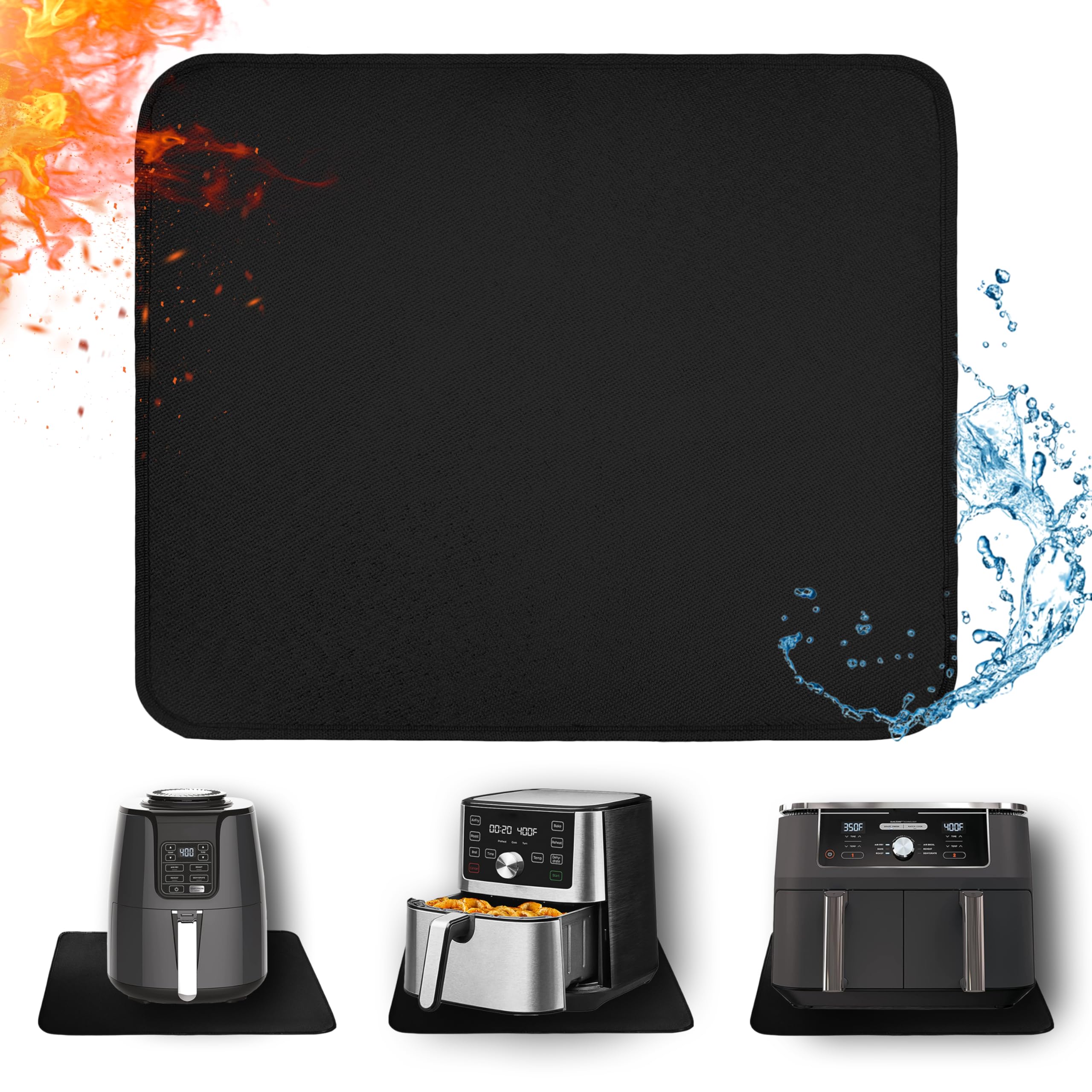Heat Resistant Mat for Air Fryer, 15 x 18in Heat Resistant Mat for Countertop, Fireproof Silicone Countertop Protector Appliance Slider Hot pod for Air Fryer, Coffee Maker, Toaster, Oven (Black)