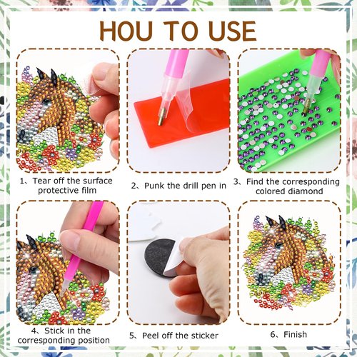 INCOK Diamond Art Refrigerator Magnets - 12 PCS Horse Diamond Painting Fridge Magnet Stickers Kits DIY Refrigerator Diamond Art Craft for Adult Beginners Home Decors Christmas Gift Horse Lover
