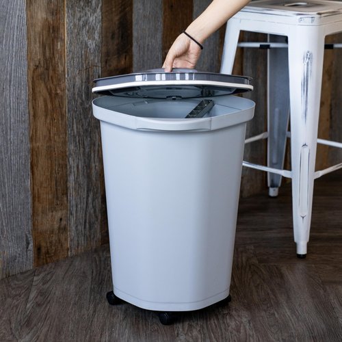 IRIS USA Pet Food Storage Container 25 lbs, Premium 60% Improved Airtight Seal with Air Valve, 2 Cup Scoop, Removable Wheels, Easy to Open - Made in the USA, Gray