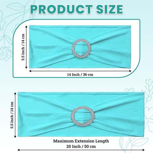 MDS Spandex Chair Sashes - Universal Fit Elastic Stretch Ties with Buckle for Weddings | Aqua Blue - Pack of 125