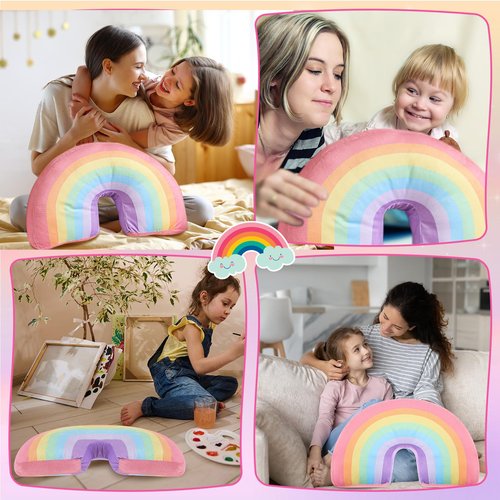Chunful Rainbow Pillow for Girls Kids 13.8 x 8.7 x 4 Inch Plush Cute Rainbow Throw Pillow Arch Shaped Cushion Stuffed Decoration for Bed Chair Room Home Decor Easter Day(Macaron Colors,2 Pcs)