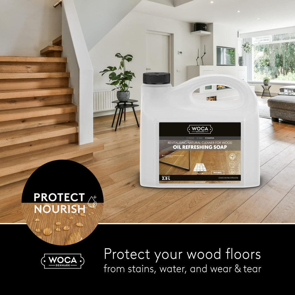 WOCA Denmark Oil Refreshing Soap Natural 1L – Oiled Wood Floor Cleaner & Rejuvenator, Plant-Based, Low VOC, Maintains Matte Finish