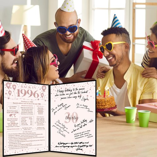 Crenics 30th Birthday Decorations for Her or Women, Black Pink Back in 1996 Poster, 30th Birthday Guest Signature Book, Awesome 30 Anniversary Birthday Gifts