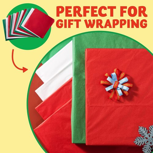 JOYIN Christmas Tissue Paper Assortment - 180 Sheets (20" x 20") in Red, Green & White | Perfect for Gift Wrapping