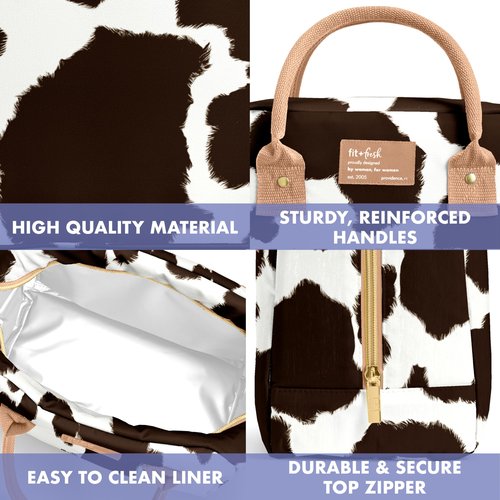 Fit & Fresh Bloomington Lunch Bag for Women - Insulated Large Lunch Box for Work with Containers, Leak-Resistant, Stain-Resistant, Zipper Closure, Cowhide