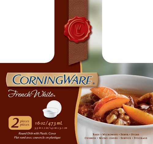 CorningWare Round French White Casserole Dishes - 16oz with Plastic Lids (Set of 2)