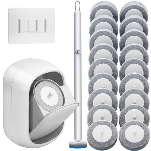 Disposable Toilet Brush and Holder Set with 18 Bowl Wand Cleaners Refill Pads, Bathroom Wall Mounted Toilet Bowl Cleaners Kit.