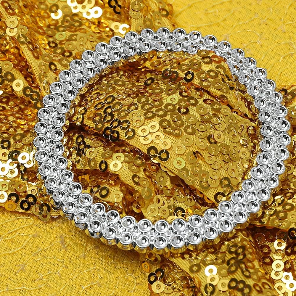 Skiennix Gold Spandex Sequins Chair Sashes - Pack of 50 Elegant Chair Bands with Buckles for Weddings & Parties