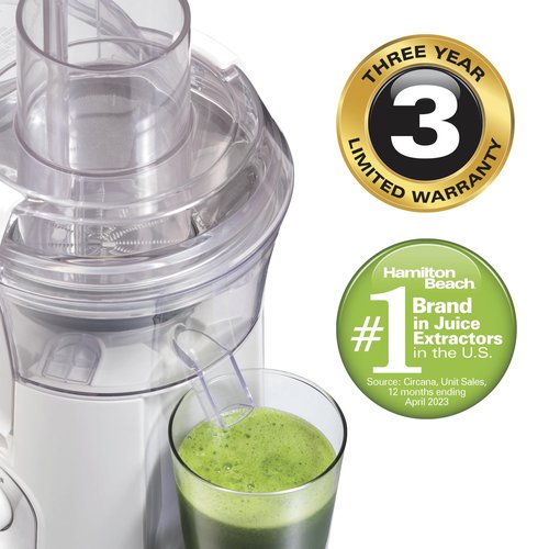 Hamilton Beach Juicer Machine, Big Mouth 3” Feed Chute for Whole Fruits and Vegetables, Easy to Clean, Centrifugal Extractor, Vegetable & Fruit Juicer, BPA Free, 800W Motor, White