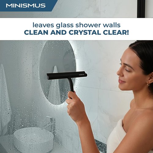 Minismus Shower Squeegee - Silicone Window Wiper for Glass Doors | 8.25 Inches, Black Finish